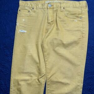Aeropostale Bowery Slim Straight Yellow Distressed Grunge Stained Jeans‎ - 37x32